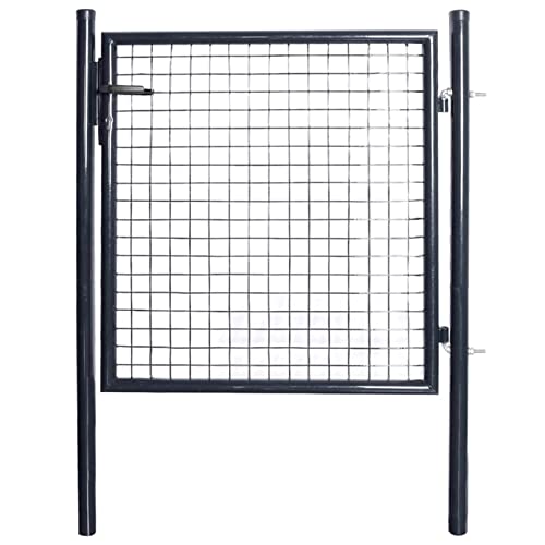 ANGYANG Mesh-Gartentor, Gartentür, Gartentüren, Gartenzaun Tür, Zauntür, Flügeltore, Garten Türe, Maschendrahtzaun, Verzinkter Stahl 85,5x100 cm Grau von ANGYANG