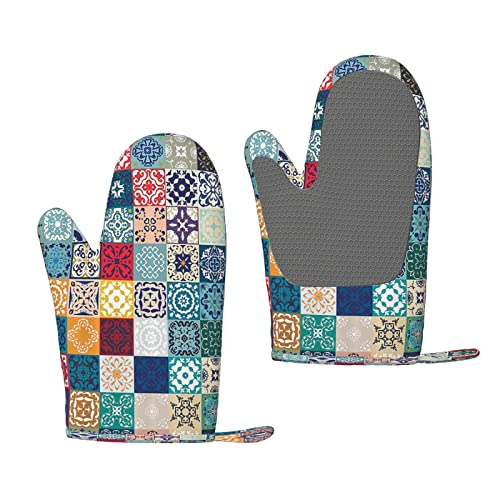Marokkanisches Patchwork-Muster, Silikon-Ofenhandschuhe, rutschfeste Kochhandschuhe, hitzebeständige Backhandschuhe, EIN Paar von ANGYANG