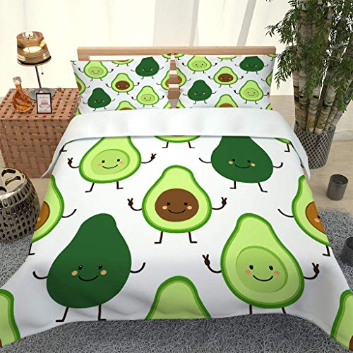 ANHHWW Bettbezug 3 Teilig 135X200Cm Cartoon-Avocado-Muster Bettwäsche Set Aus Super Microfaser Mit Reißverschluss, Super Leicht, Atmungsaktiv,Extra Weich Und Haltbar Mit 2 Kissenbezug 80X80Cm von ANHHWW