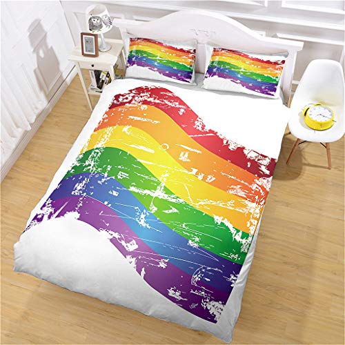 ANHHWW Bettwäsche 135X200Cm Bettbezug Set Mit Bunter Streifen Regenbogen Muster, 3 Teilig Microfaser Bettwäsche Warme Atmungsaktive Bettbezüge Mit Reißverschluss Und 2 Mal 80X80Cm Kissenbezug von ANHHWW