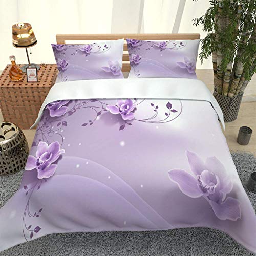 ANHHWW Bettwäsche Set 200X220Cm Lila Traumblumen Bettbezug 3 Teilig (Super Weiche Microfaser) Mit Reißverschluss, Atmungsaktiv - 1 Bettbezug 200X220Cm + 2 Kissenbezüge 80X80Cm von ANHHWW