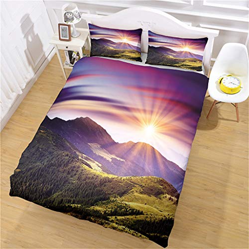 ANHHWW Bettwäsche Set 200X220Cm Sonnenaufgang Berglandschaft Bettbezug 3 Teilig (Super Weiche Microfaser) Mit Reißverschluss, Atmungsaktiv - 1 Bettbezug 200X220Cm + 2 Kissenbezüge 80X80Cm von ANHHWW