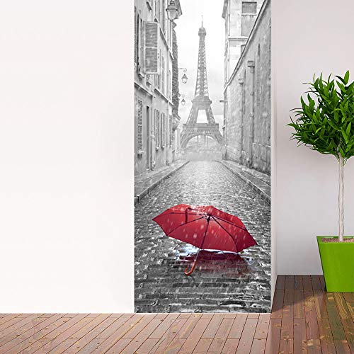 ANHHWW Türtapete Selbstklebend 3D Roter Regenschirm Des Pariser Turms Türtapete Wandbilder Pvc Tür Poster Vinyl Entfernbar Schlafzimmer Mauer Aufkleber Zuhause Dekor 88X200Cm von ANHHWW
