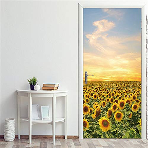 ANHHWW Türtapete Selbstklebend Sonnenblumen Sonnenuntergang Landschaft 88 X 200Cm - Einteilig Türaufkleber Türfolie Türposter -Pvc Entfernbar Mauer Aufkleber Zuhause Dekor Tapete Fototapete von ANHHWW