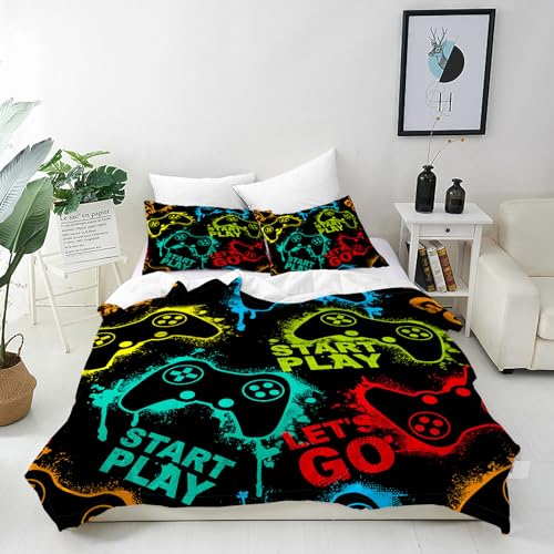 ANHOPE Abstrakte Bunte Gamepad Game Bettwäsche Set 3 Teilig Bettbezug 135x200 cm & Kissenbezug 80x80 cm Microfaser Bettbezüge mit Reißverschluss Weich Bettdeckenbezug Set für Kinder Jungen Mädchen von ANHOPE