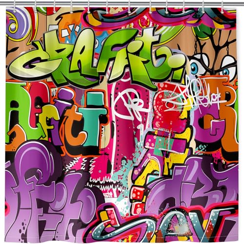 ANHOPE Abstrakte Hippie Graffiti Duschvorhänge Wasserdicht Anti-schimmel Shower Curtains Polyester Stoff Duschvorhang 180 x 200 cm Waschbar Bad Vorhäng für Badzimmer mit 12 Haken ANHOPE Abstrakte Hippie Graffiti Duschvorhänge Wasserdicht Anti-schimmel Shower Curtains Polyester Stoff Duschvorhang 180 x 200 cm Waschbar Bad Vorhäng für Badzimmer mit 12 Haken von ANHOPE
