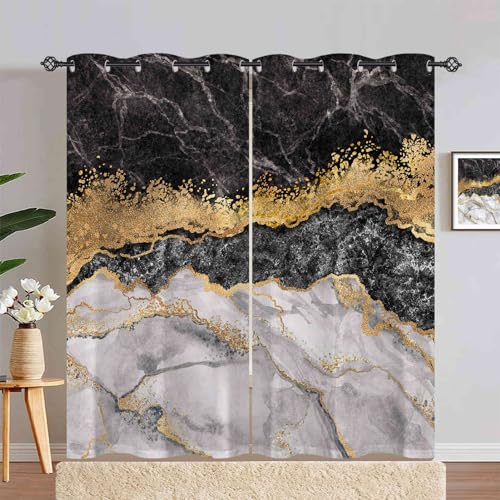 ANHOPE Abstrakte Modern Marmor Textur Blickdichte Gardinen mit Ösen Weich Thermo Vorhänge Wohnzimmer Schlafzimmer Verdunklungsvorhänge 2er Set H 229 x B 140 cm von ANHOPE