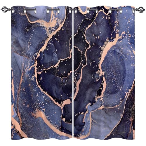 ANHOPE Abstrakte Modern Marmor Textur Vorhänge Gardinen Blickdichte mit Ösen Thermo Vorhang Blackout Curtains Schlafzimmer Wohnzimmer Verdunkelung 2er Set H 138 x B 117 cm von ANHOPE