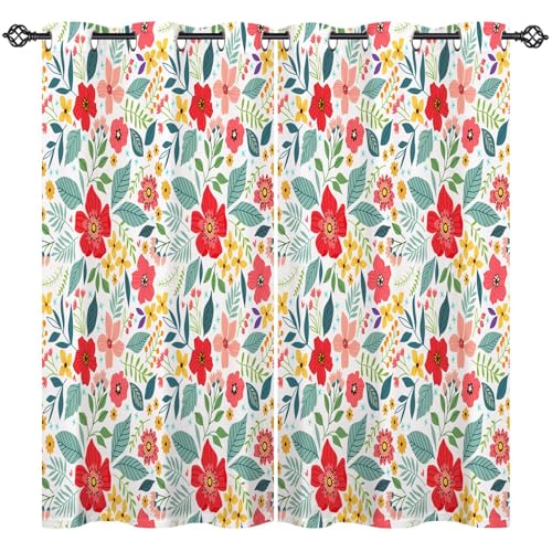 ANHOPE Aquarell Pflanze Blumen Blätter Vorhänge Gardinen Blickdichte mit Ösen Thermo Vorhang Blackout Curtains Schlafzimmer Wohnzimmer Verdunkelung 2er Set H 160 x B 140 cm von ANHOPE