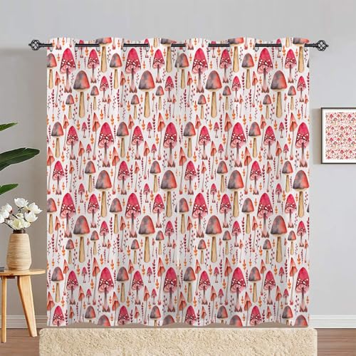 ANHOPE Aquarell Pink Pilz Vorhänge Gardinen Blickdichte mit Ösen Thermo Vorhang Blackout Curtains Schlafzimmer Wohnzimmer Verdunkelung 2er Set H 183 x B 168 cm von ANHOPE