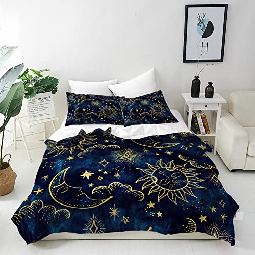ANHOPE Astrologie-Bettwäsche-Set mit weichem Bettbezug-Set mit Sonne, Mond und Sternen, 3-teiliges Bettwäscheset mit Kissenbezug, für alle Jahreszeiten, für Kinder und Erwachsene, Einzelbett von ANHOPE