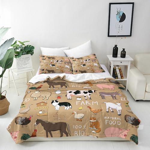 ANHOPE Bauernhof Tier Kuh Schaf Schwein Bettwäsche Set Weich Microfaser Bettbezüge mit Reißverschluss 2 Teilig Bettbezug 135x200 cm & Kissenbezug 80x80 cm Ganzjahres Bettdeckenbezug Set von ANHOPE