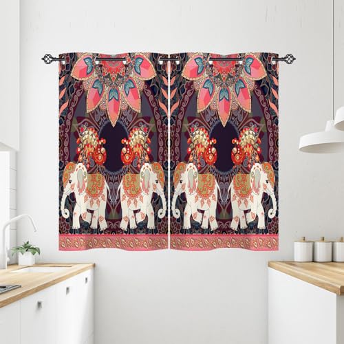 ANHOPE Boho Elefant Pfau Blume Vorhänge mit Ösen Blickdichte Gardinen Thermo Vorhang Blackout Curtain Schlafzimmer Wohnzimmer Weich Verdunklungsvorhänge 2er Set H 138 x B 71 cm von ANHOPE