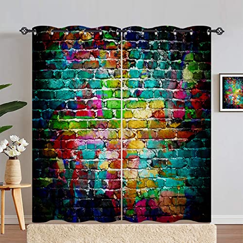 ANHOPE Bunte Graffiti Ziegel Wand Blickdichte Gardinen mit Ösen Weich Thermo Vorhänge Wohnzimmer Schlafzimmer Verdunklungsvorhänge 2er Set H 183 x B 117 cm von ANHOPE