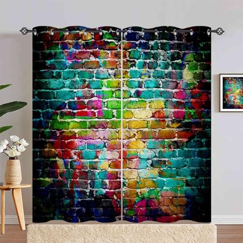 ANHOPE Bunte Graffiti Ziegel Wand Blickdichte Gardinen mit Ösen Weich Thermo Vorhänge Wohnzimmer Schlafzimmer Verdunklungsvorhänge 2er Set H 245 x B 140 cm ANHOPE Bunte Graffiti Ziegel Wand Blickdichte Gardinen mit Ösen Weich Thermo Vorhänge Wohnzimmer Schlafzimmer Verdunklungsvorhänge 2er Set H 245 x B 140 cm von ANHOPE