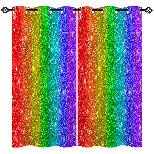 ANHOPE Bunte Regenbogen Punkten Blickdichte Gardinen mit Ösen Kinder Mädchen Thermo Vorhänge Wohnzimmer Schlafzimmer Verdunklungsvorhänge 2er Set H 160 x B 77 cm von ANHOPE