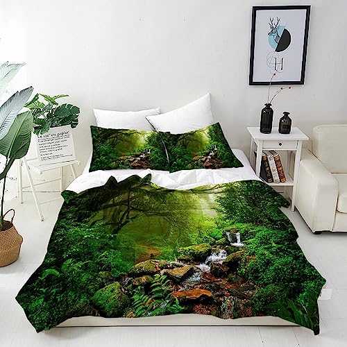 ANHOPE Dschungel Bettwäsche Set 3 Teilig Natur Tropisch Regenwald Wald Bettbezug 135x200 cm + 2 Kissenbezug 50x70 cm Weich Microfaser Bettbezüge mit Reißverschluss Ganzjahres Bettdeckenbezug Set von ANHOPE