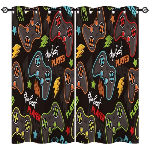 ANHOPE Gaming Thema Gamepad Controller Blickdichte Gardinen mit Ösen Kinder Jungen Mädchen Thermo Vorhänge Wohnzimmer Schlafzimmer Verdunklungsvorhänge 2er Set H 160 x B 132 cm von ANHOPE