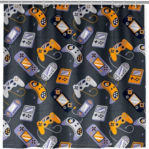 ANHOPE Gaming Thema Gamer Gamepad Duschvorhang Wasserdicht Anti Schimmel Waschbar Duschvorhänge Shower Curtain Polyester Stoff Bad Vorhänge Set mit 12 Haken 180 x 180 cm von ANHOPE