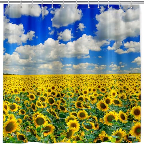 ANHOPE Gelb Sonnenblumen Blume Feld Duschvorhänge Wasserdicht Anti-schimmel Shower Curtains Polyester Stoff Duschvorhang 180 x 200 cm Waschbar Bad Vorhäng für Badzimmer mit 12 Haken von ANHOPE