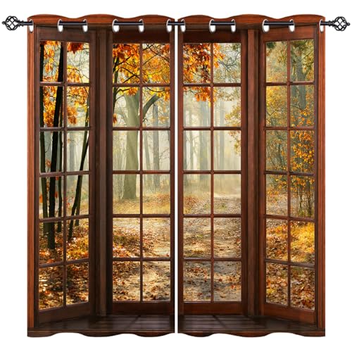ANHOPE Herbst Wald Baum Holzfenster Vorhänge mit Ösen Blickdichte Gardinen Blackout Curtain Thermo Vorhang Weich Schlafzimmer Wohnzimmer Verdunklungsvorhänge 2er Set H 160 x B 140 cm ANHOPE Herbst Wald Baum Holzfenster Vorhänge mit Ösen Blickdichte Gardinen Blackout Curtain Thermo Vorhang Weich Schlafzimmer Wohnzimmer Verdunklungsvorhänge 2er Set H 160 x B 140 cm von ANHOPE