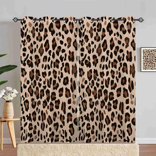 ANHOPE Leopard Geparden Streifen Blickdichte Gardinen mit Ösen Thermo Vorhänge Weich Vorhang Blackout Curtain Wohnzimmer Schlafzimmer Verdunklungsvorhänge 2er Set H 200 x B 140 cm von ANHOPE