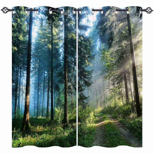 ANHOPE Misty Wald Dschungel Baum Gardinen Blickdichte mit Ösen Weich Thermo Vorhänge Blackout Curtain Vorhang Wohnzimmer Schlafzimmer Verdunklungsvorhänge 2er Set H 138 x B 132 cm von ANHOPE