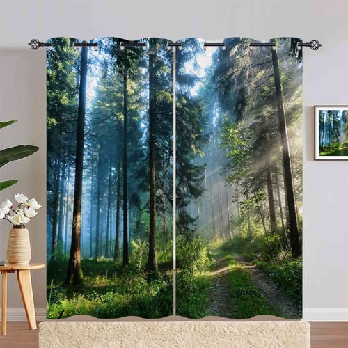 ANHOPE Misty Wald Dschungel Baum Gardinen Blickdichte mit Ösen Weich Thermo Vorhänge Blackout Curtain Vorhang Wohnzimmer Schlafzimmer Verdunklungsvorhänge 2er Set H 220 x B 140 cm von ANHOPE