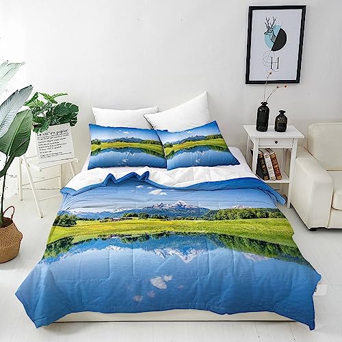 ANHOPE Natur Berg Wald See Landschaft Bettwäsche Set 3 Teilig Weich Bettbezug 135x200 cm & 2 Kissenbezug 50x70 cm Microfaser Bettbezüge Set mit Reißverschluss Ganzjahres Bettdeckenbezug Set von ANHOPE