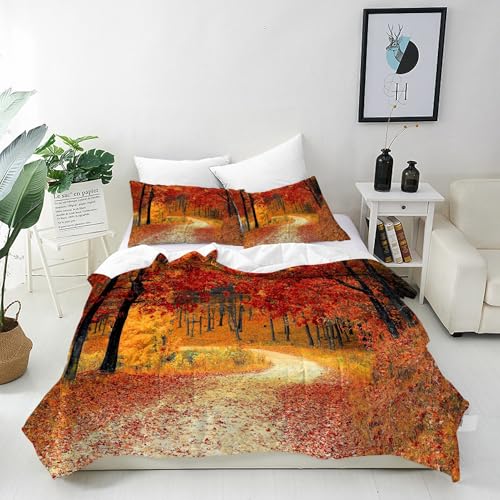 ANHOPE Natur Herbst Wald Baum Bettwäsche Set 2 Teilig Bettbezug 135x200 cm + Kissenbezug 80x80 cm Weich Microfaser Bettbezüge Set mit Reißverschluss Ganzjahres Bettdeckenbezug Set von ANHOPE