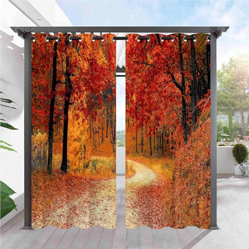 ANHOPE Natur Herbst Wald Baum Outdoor Vorhänge mit Ösen Oben Wasserdicht Wetterfest Aussen Gardinen für Balkon Terrasse Garten Pergola Pavillon Außen Vorhang 2er Set H214 x B132 cm von ANHOPE