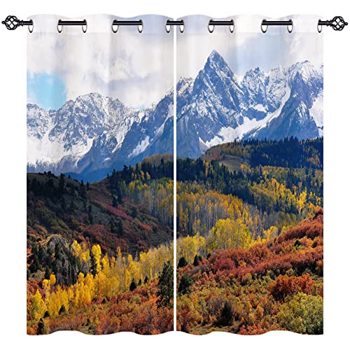 ANHOPE Natur Herbst Wald Schnee Berg Verdunklungsvorhänge mit Ösen Blickdichte Gardinen Blackout Curtain Thermo Vorhänge Weich Schlafzimmer Wohnzimmer Vorhang 2er Set H 138 x B 117 cm von ANHOPE