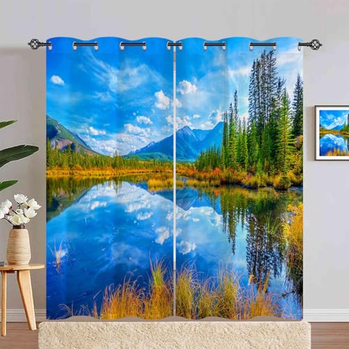 ANHOPE Natur Herbst Wald See Berg Verdunklungsvorhänge mit Ösen Blickdichte Gardinen Thermo Vorhänge Blackout Curtain Weich Wohnzimmer Schlafzimmer Vorhang 2er Set H 245 x B 140 cm von ANHOPE