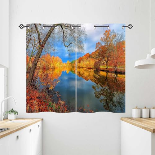 ANHOPE Natur Landschaft Herbst Wald See Verdunklungsvorhänge mit Ösen Blickdichte Gardinen Blackout Curtain Thermo Vorhänge Weich Schlafzimmer Wohnzimmer Vorhang 2er Set H 138 x B 71 cm von ANHOPE