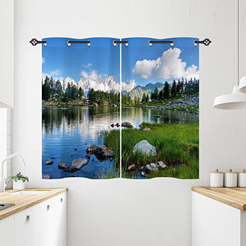 ANHOPE Natur Landschaft Wald Berg See Blickdichte Gardinen mit Ösen Thermo Vorhänge Blackout Curtain Weich Verdunklungsvorhänge Wohnzimmer Schlafzimmer Vorhang 2er Set H 138 x B 71 cm von ANHOPE