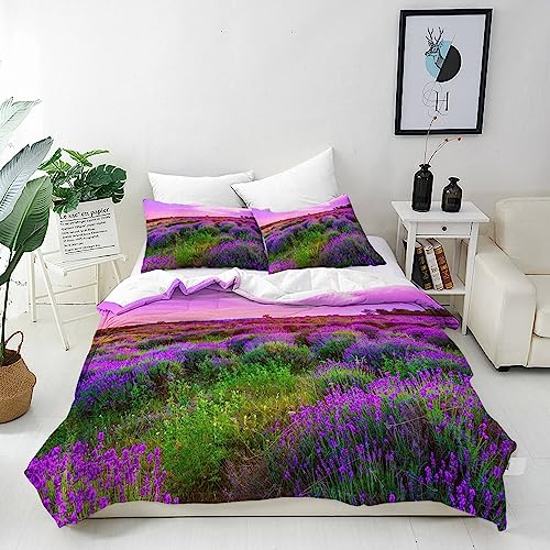 ANHOPE Natur Rosa Lila Lavendel Blume Bettwäsche Set 3 Teilig Weich Bettbezug 135x200 cm & 2 Kissenbezug 50x70 cm Microfaser Bettbezüge Set mit Reißverschluss Bettdeckenbezug für Kinder Mädchen von ANHOPE