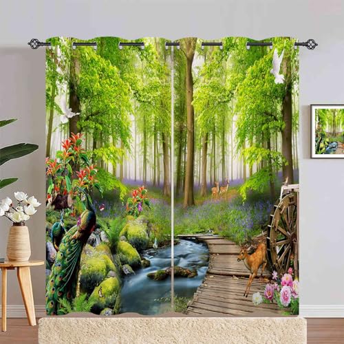 ANHOPE Natur Tier Hirsch Pfau Creek Vorhänge mit Ösen Blickdichte Gardinen Thermo Vorhang Blackout Curtain Schlafzimmer Wohnzimmer Weich Verdunklungsvorhänge 2er Set H 245 x B 200 cm ANHOPE Natur Tier Hirsch Pfau Creek Vorhänge mit Ösen Blickdichte Gardinen Thermo Vorhang Blackout Curtain Schlafzimmer Wohnzimmer Weich Verdunklungsvorhänge 2er Set H 245 x B 200 cm von ANHOPE