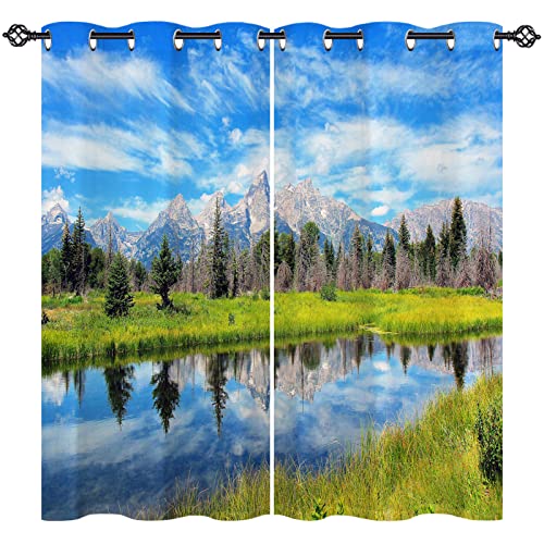 ANHOPE Natur Wald Berg See Landschaft Vorhänge mit Ösen Weich Gardinen Blickdichte Thermo Vorhang Blackout Curtain Schlafzimmer Wohnzimmer Verdunklungsvorhänge 2er Set H 160 x B 77 cm von ANHOPE