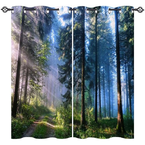 ANHOPE Natur Wald Dschungel Baum Vorhänge mit Ösen Blickdichte Gardinen Blackout Curtain Thermo Vorhang Weich Schlafzimmer Wohnzimmer Verdunklungsvorhänge 2er Set H 138 x B 132 cm von ANHOPE