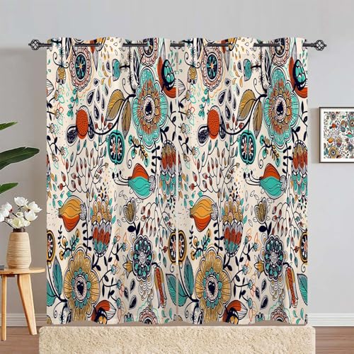 ANHOPE Obst Anlage Florale Blumen Vorhänge Gardinen Blickdichte mit Ösen Thermo Vorhang Blackout Curtains Schlafzimmer Wohnzimmer Verdunkelung 2er Set H 183 x B 140 cm von ANHOPE