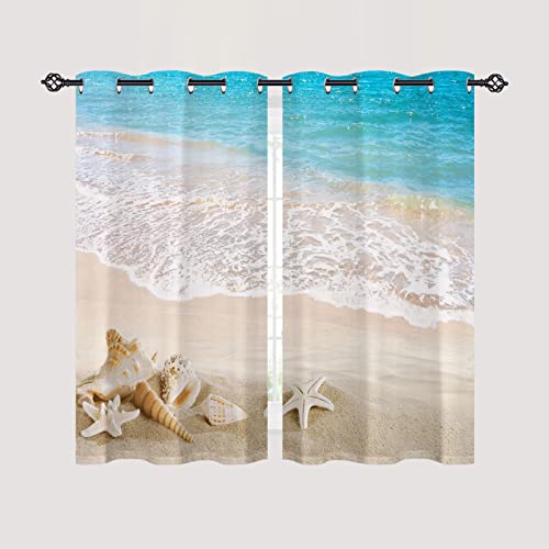 ANHOPE Ozean Strand Muscheln Seestern Vorhänge mit Ösen Blickdichte Gardinen Thermo Vorhang Blackout Curtain Schlafzimmer Wohnzimmer Weich Verdunklungsvorhänge 2er Set H 138 x B 71 cm von ANHOPE