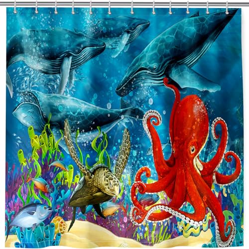 ANHOPE Ozean Wal Oktopus Schildkröte Duschvorhang Anti-schimmel Wasserdicht Polyester Stoff Shower Curtains 180 x 180 cm Duschvorhänge Waschbar Bad Vorhäng für Badzimmer mit 12 Haken ANHOPE Ozean Wal Oktopus Schildkröte Duschvorhang Anti-schimmel Wasserdicht Polyester Stoff Shower Curtains 180 x 180 cm Duschvorhänge Waschbar Bad Vorhäng für Badzimmer mit 12 Haken von ANHOPE