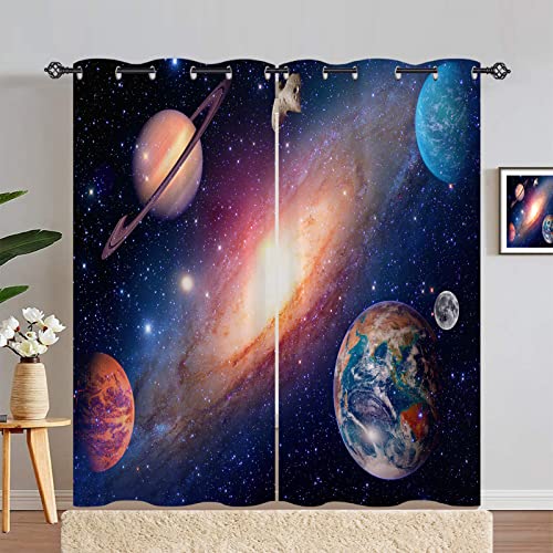 ANHOPE Planet Curtains Eyelet Thermal 80% Blackout Curtains with Space Galaxy Earth Print Pattern Soundproof Privacy Window Drapes for Kids Boys Girls Bedroom Living Room 55 x 90 Inch Drop 2 Panels von ANHOPE