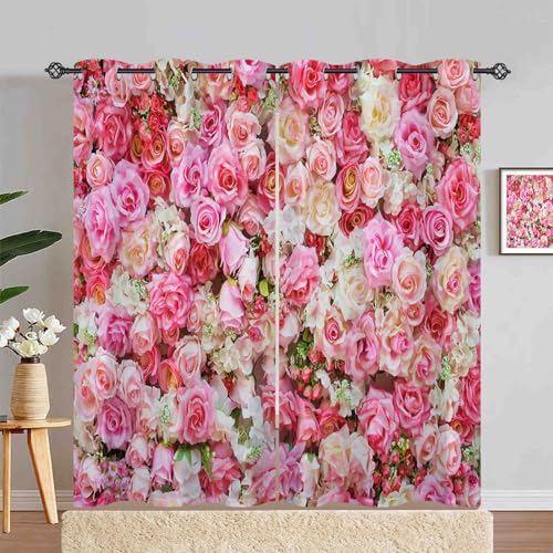 ANHOPE Rosa Rot Blume Rose Vorhänge mit Ösen Blickdichte Gardinen Blackout Curtain Thermo Vorhang Kinder Mädchen Schlafzimmer Wohnzimmer Verdunklungsvorhänge 2er Set H 200 x B 140 cm von ANHOPE