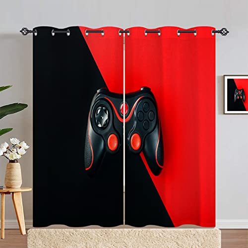 ANHOPE Schwarz Rot Gamer Gamepad Vorhänge mit Ösen Blickdichte Gardinen Thermo Vorhang Blackout Curtain Schlafzimmer Wohnzimmer Kinder Jungen Mädchen Verdunklungsvorhänge 2er Set H 229 x B 140 cm von ANHOPE