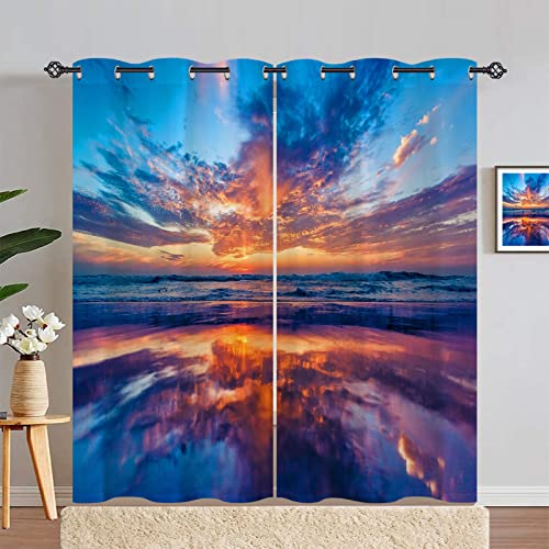 ANHOPE Sonnenuntergang Strand Ozean Blickdichte Gardinen mit Ösen Thermo Vorhänge Weich Vorhang Blackout Curtain Wohnzimmer Schlafzimmer Verdunklungsvorhänge 2er Set H 183 x B 168 cm von ANHOPE