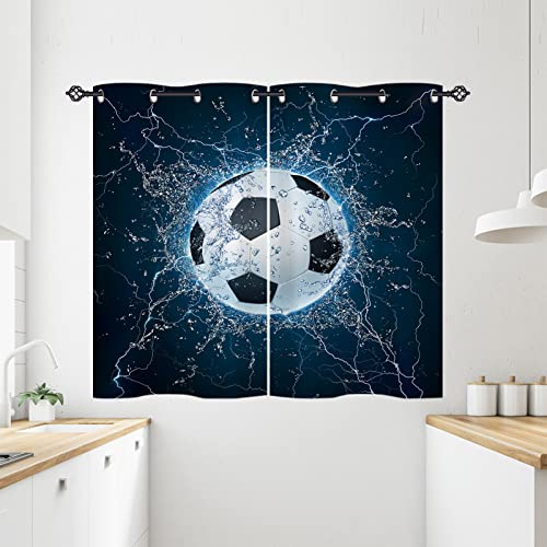 ANHOPE Sport Thema Ball Fußball Vorhänge mit Ösen Blickdichte Gardinen Blackout Curtain Thermo Vorhang Kinder Jungen Mädchen Schlafzimmer Wohnzimmer Verdunklungsvorhänge 2er Set H 138 x B 71 cm von ANHOPE