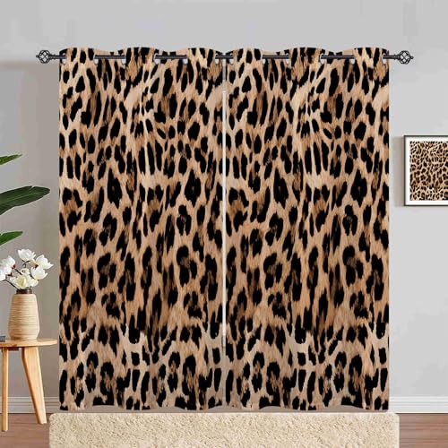 ANHOPE Tier Leopard Geparden Haut Verdunklungsvorhänge mit Ösen Thermo Vorhänge Blickdichte Gardinen Weich Blackout Curtain Wohnzimmer Schlafzimmer Vorhang 2er Set H 245 x B 140 cm von ANHOPE