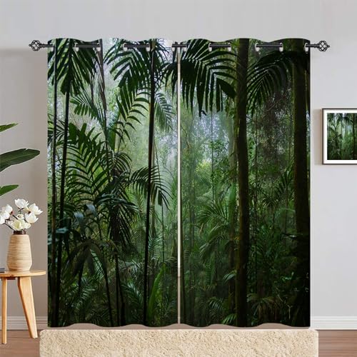 ANHOPE Tropisch Dschungel Regenwald Gardinen Blickdichte Thermo Vorhänge mit Ösen Weich Vorhang Blackout Curtain Wohnzimmer Schlafzimmer Verdunklungsvorhänge 2er Set H 229 x B 140 cm von ANHOPE