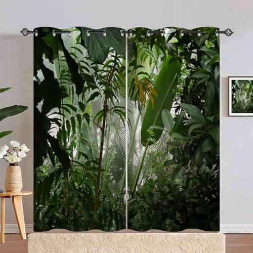 ANHOPE Tropisch Dschungel Regenwald Verdunklungsvorhänge mit Ösen Blickdichte Gardinen Blackout Curtain Thermo Vorhänge Weich Schlafzimmer Wohnzimmer Vorhang 2er Set H 220 x B 140 cm von ANHOPE